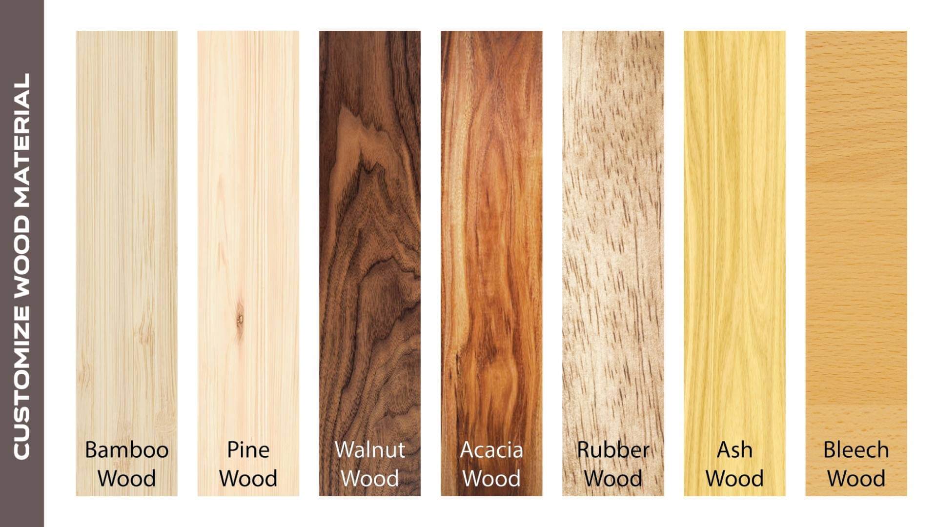 Customized wood materials in various textures and finishes, prepared for high-quality manufacturing.