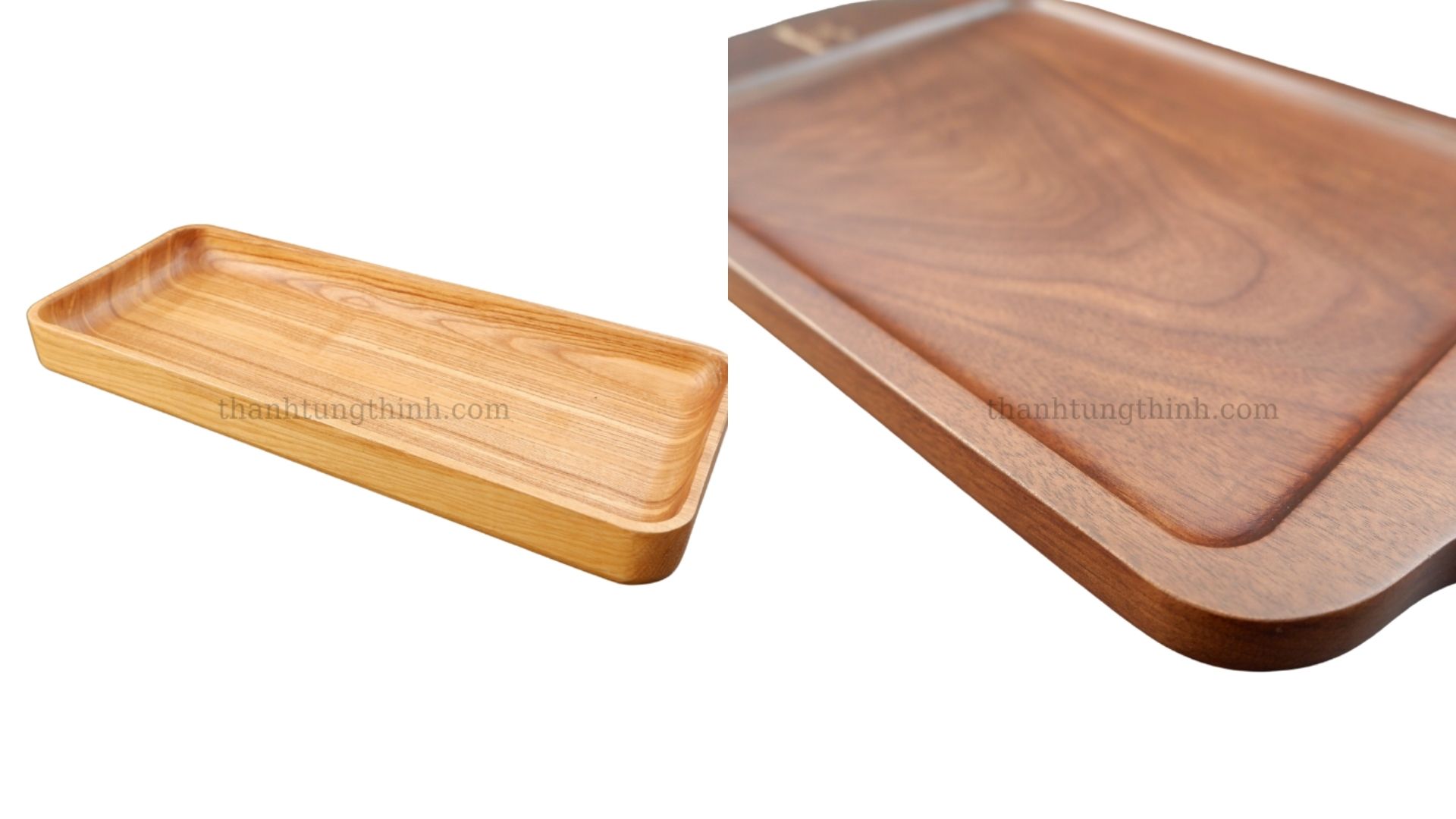 Handcrafted wooden tray made from acacia and walnut, featuring a rich, natural wood grain.