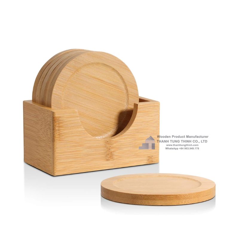 Round Wooden Coaster Set