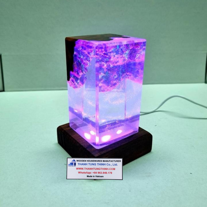Small Purple Cylinder Wooden Lamp With LED Light For Your Living Room