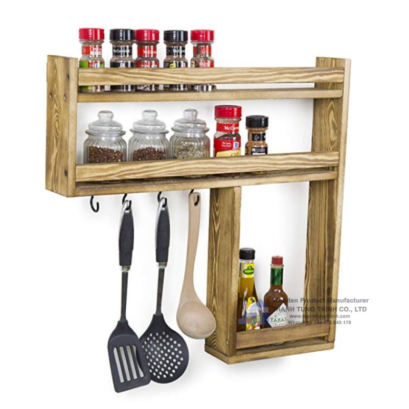 Wall-mounted Burnt Wood 3 - Tier Spice rack for your kitchen or gifts