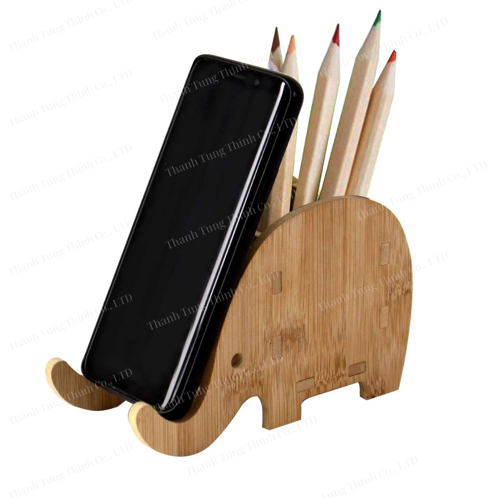 Wooden Phone Stand With Pen Holder