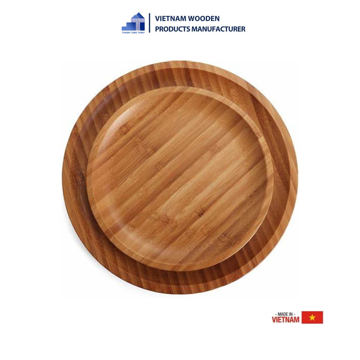 A pair of premium wooden plates that are safe for young children.