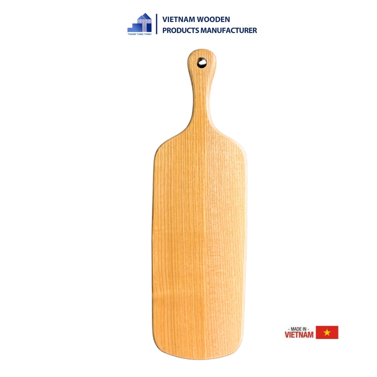 Wooden food tray with convenient handle.