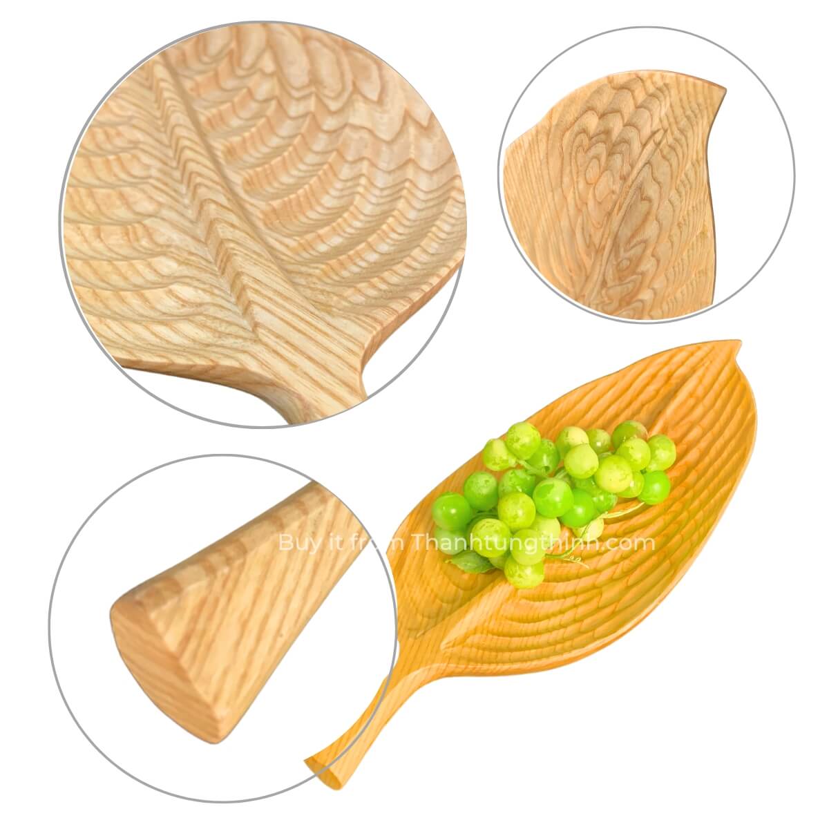 Unique wooden tray in the shape of a long leaf, perfect for convenient food storage