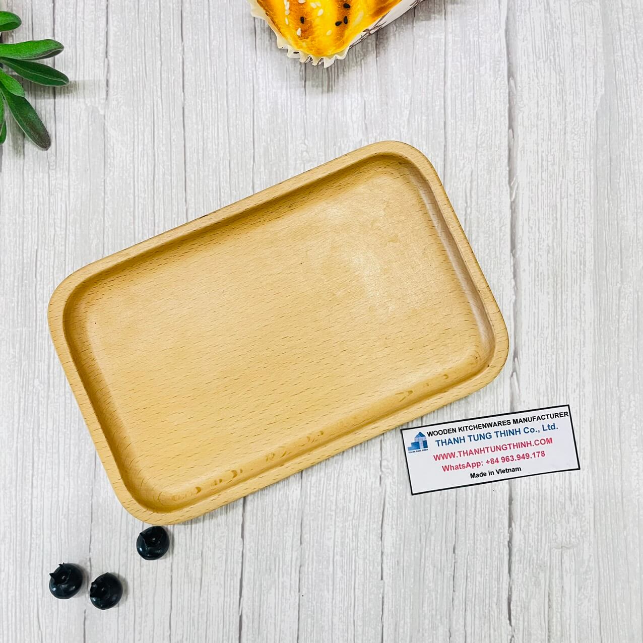 Rounded Edge Rectangle Wooden Tray For Daily Uses
