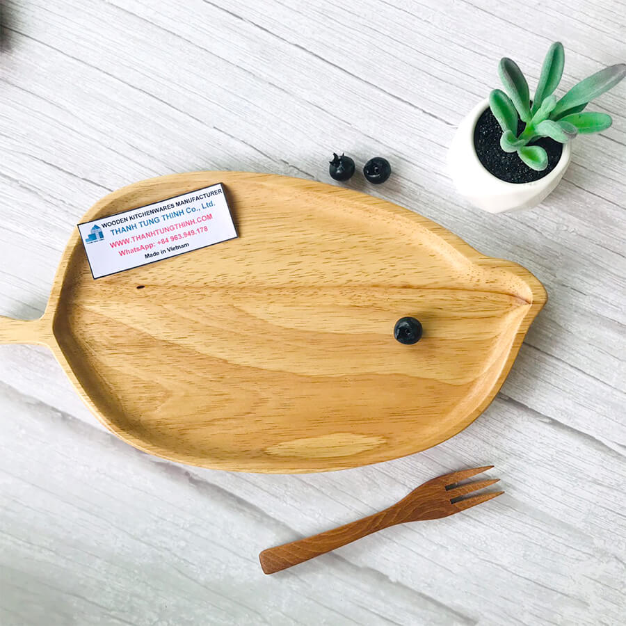 Natural Leaf shaped wooden tray For Decoration