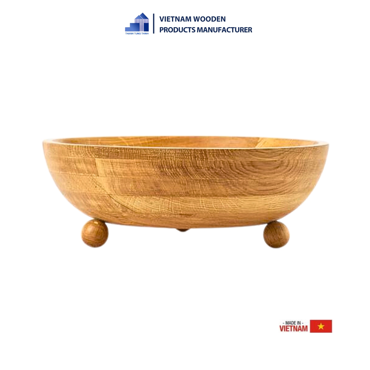 Adorable wooden bowl for young children with round legs.