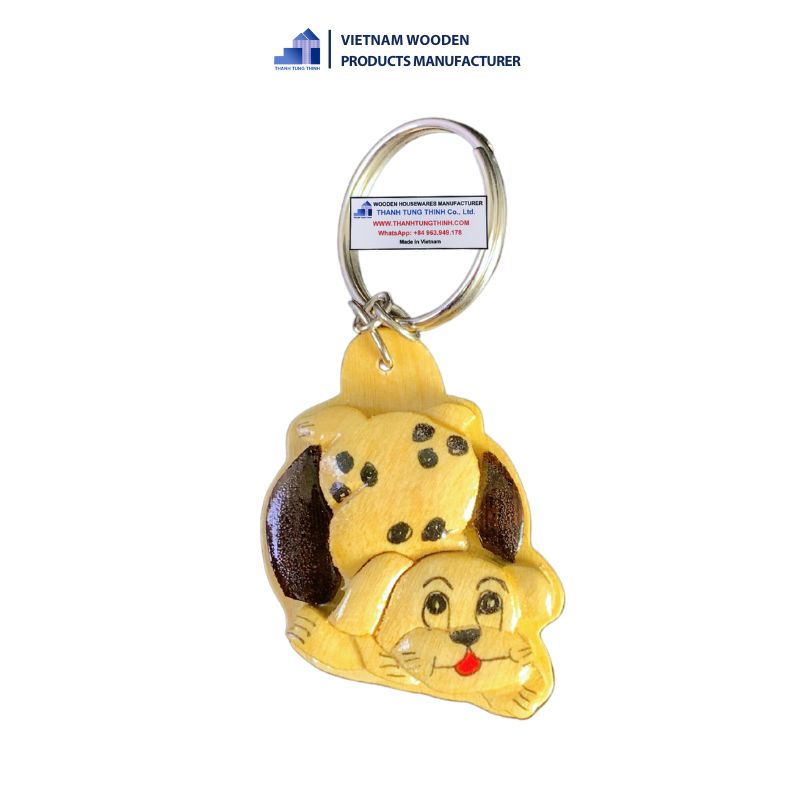 Cute Dog Wooden Keychain
