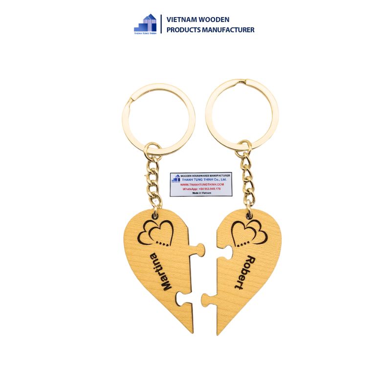 Wooden Heart Shape Wooden Keychain