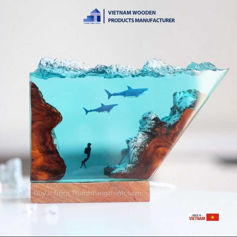 The supplier offers epoxy with wave-shaped designs featuring dolphins and humans.