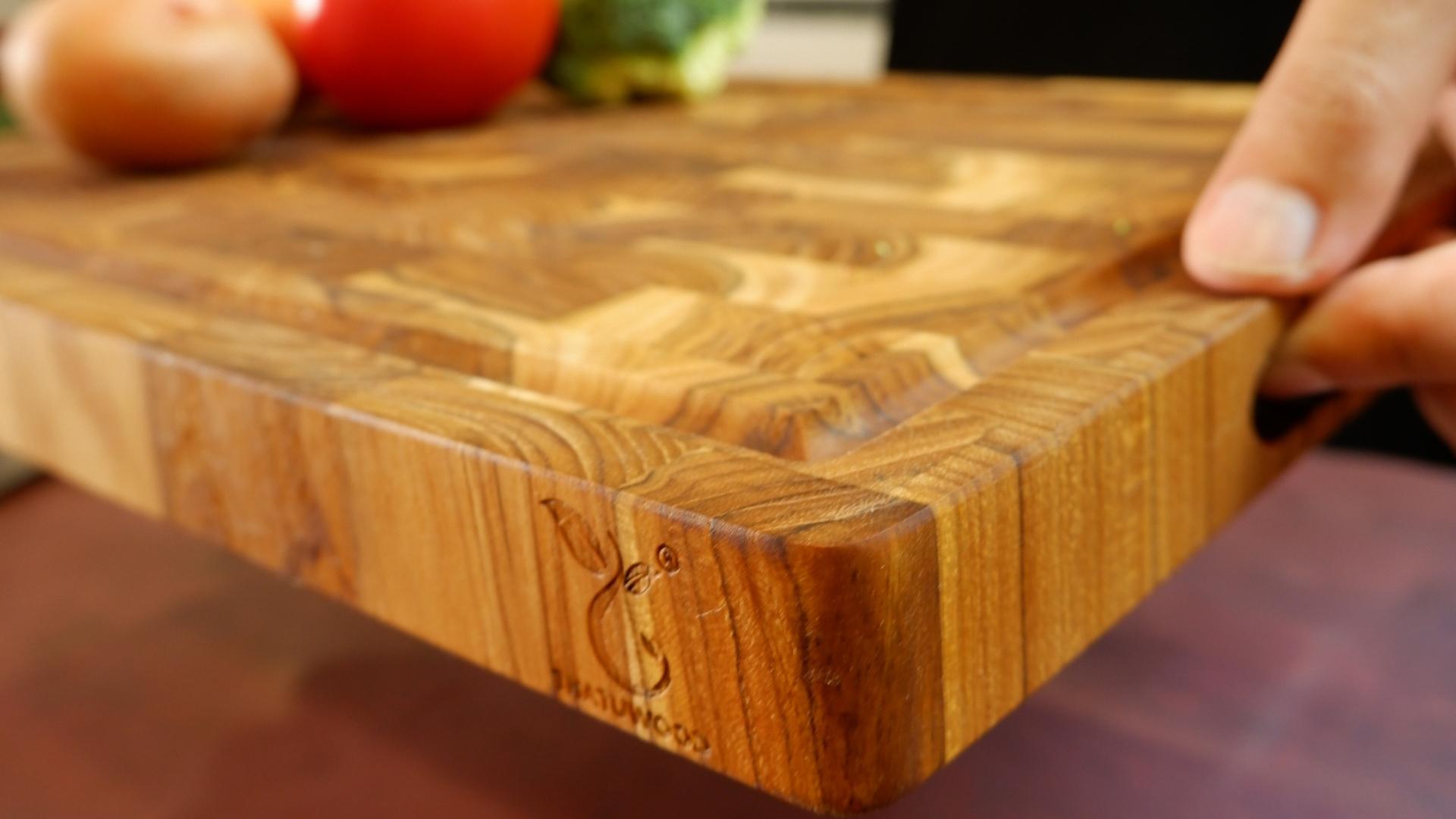 Premium wooden cutting board with a smooth finish, ideal for food preparation and serving