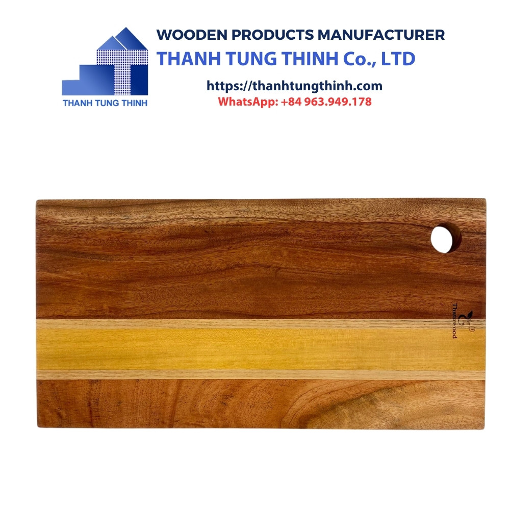 Manufacturer Wooden Cutting Board rectangular alternating striped pattern with holes for wall hanging
