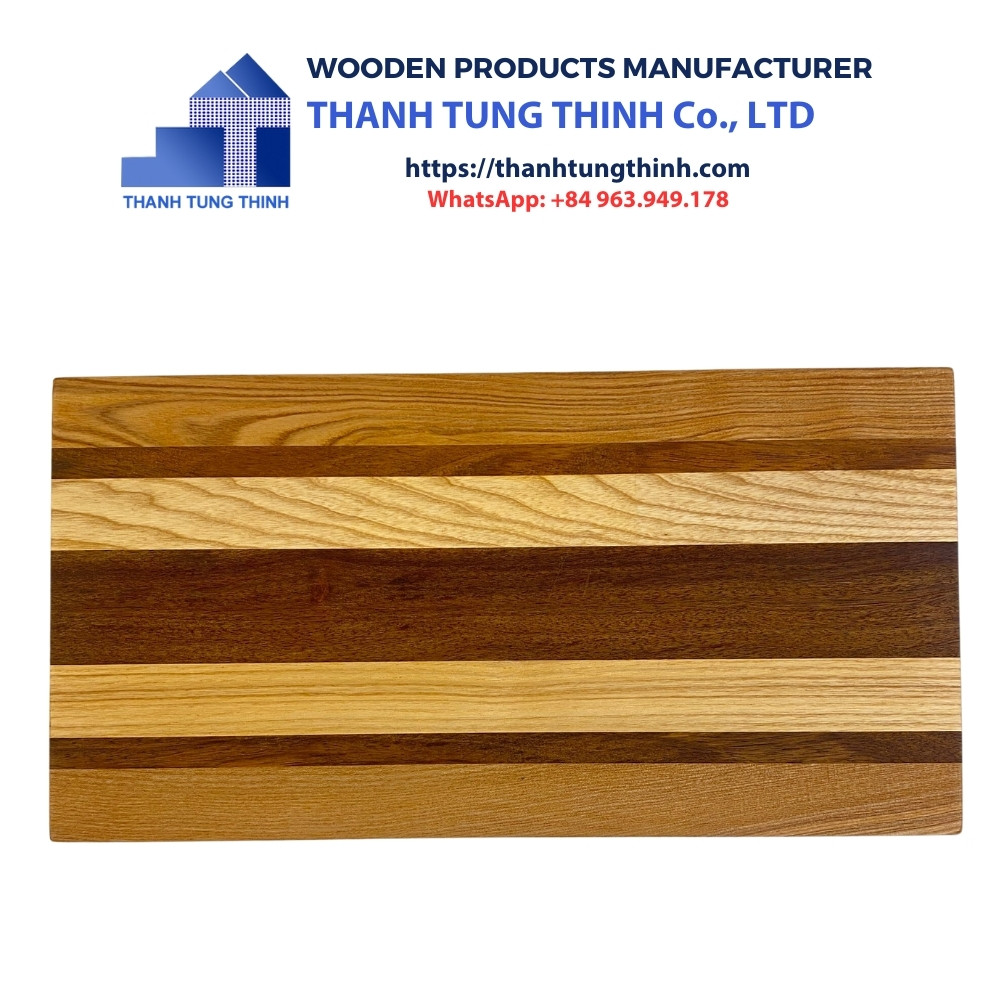 Manufacturer Wooden Cutting Board is rectangular with symmetrical brown stripes