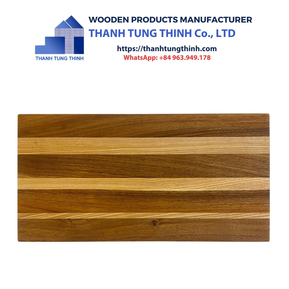 Manufacturer Wooden Cutting Board has a rectangular shape with alternating brown stripes
