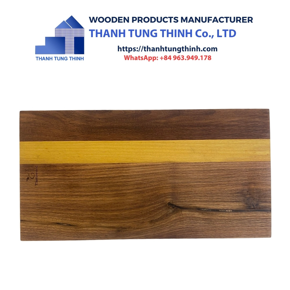 Manufacturer Wooden Cutting Board is rectangular with yellow grain as a highlight