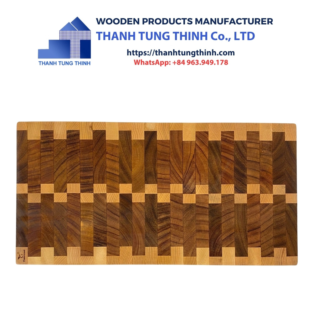 Manufacturer Wooden Cutting Board has a rectangular shape with a unique pattern