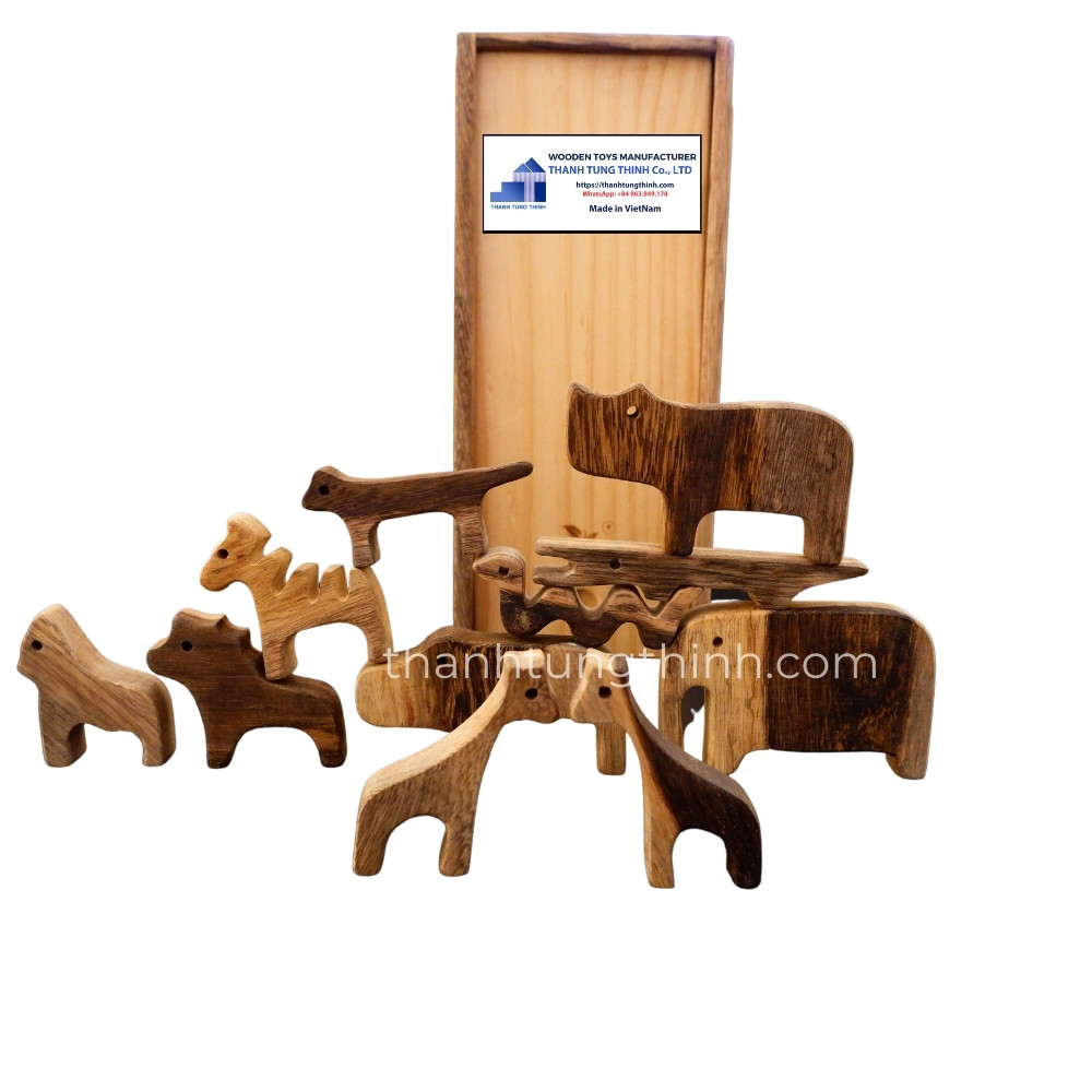 Wooden Toy Manufacturer set with many animals standing and balancing