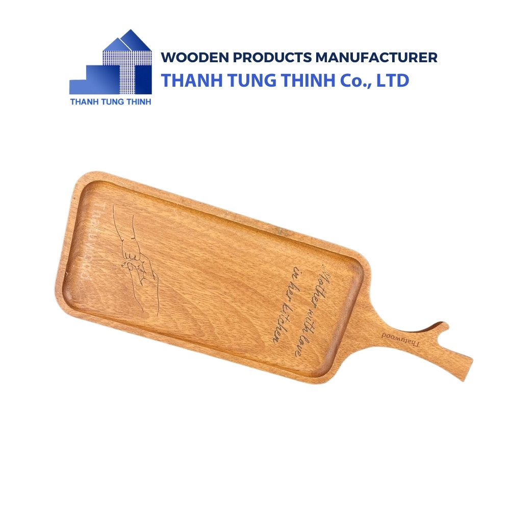 Wholesaler Wooden Tray laser engraved rectangle with handle
