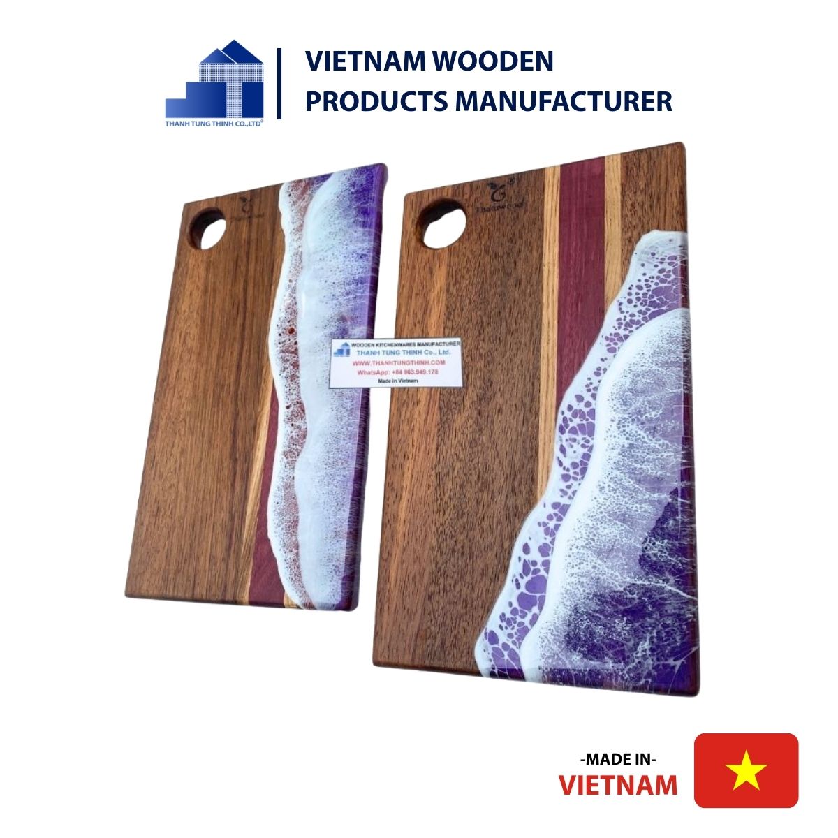 Rectangular Epoxy Cutting Board – Brown with Purple Stripes