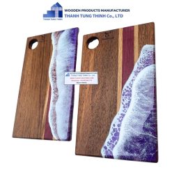 Rectangular epoxy cutting Board – brown with purple stripes