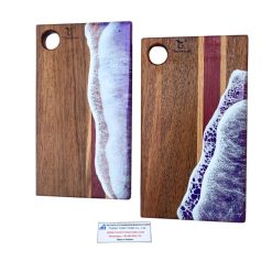 Rectangular epoxy cutting Board – brown with purple stripes