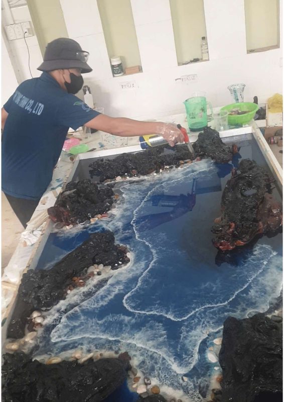 wooden epoxy table processing