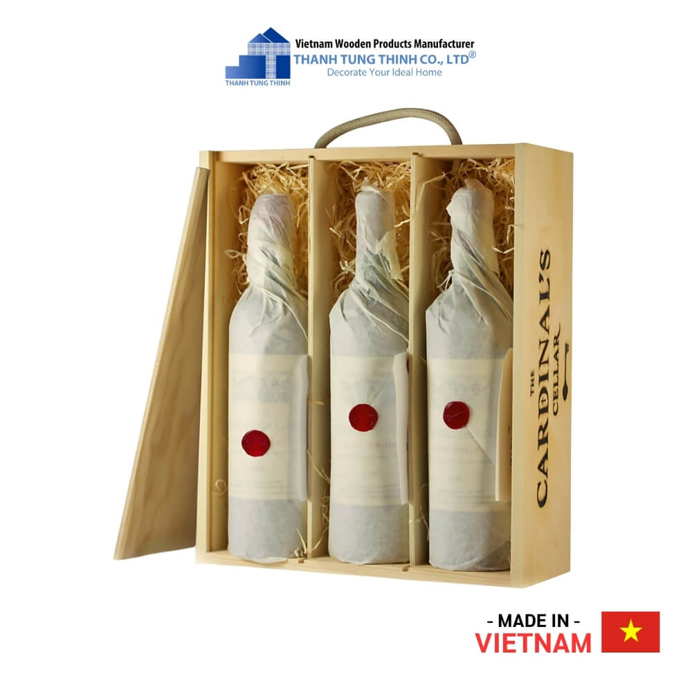 3 Bottle Wooden Wine Box With Magnectic Latch Thanh Tung Thinh