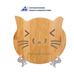 Circle Bamboo Pot Holder Cat face 2