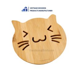 Circle Bamboo Pot Holder Cat face