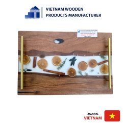 Creative epoxy wood tray with metal handles