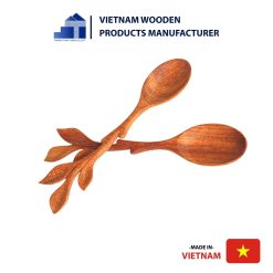 Leaf-Carved Wooden Serving Spoons
