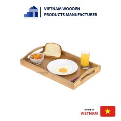 Rectangular Wooden Tray with Handle Serving Breakfast