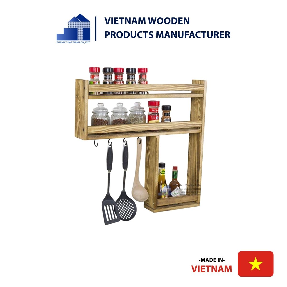 Wall-mounted Burnt Wood 3 – Tier Spice Rack for Your Kitchen or Gifts