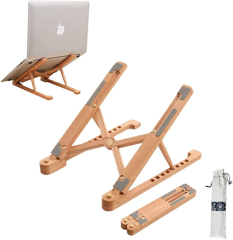 Adjustable angle wooden laptop stand
