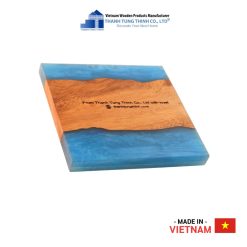 Blue Splash Epoxy Resin Square Wooden Coaster Thanh Tung Thinh | 02