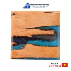 Blue Splash Epoxy Resin Square Wooden Coaster Thanh Tung Thinh | 07