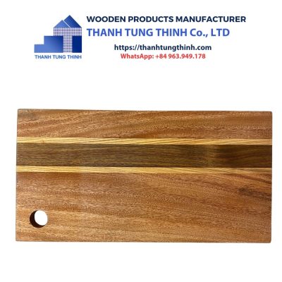 Rectangular Wooden Cutting Board with Brown Wall Hook Cutout