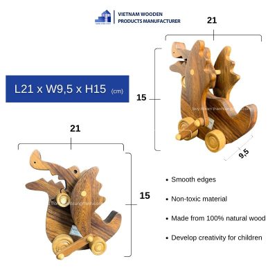 manufacturer dimensions of wooden crocodile toy with wheels