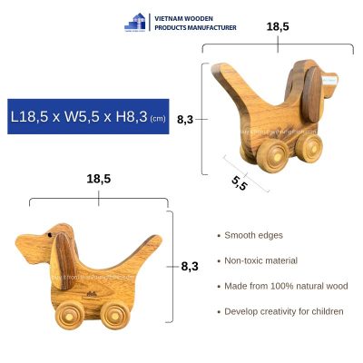 dimensions of wooden dog toy with wheels