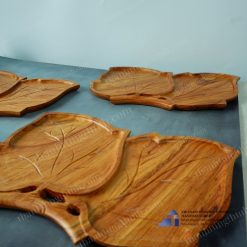 Alternative view of Double-Leaf-Shaped Wooden Tray