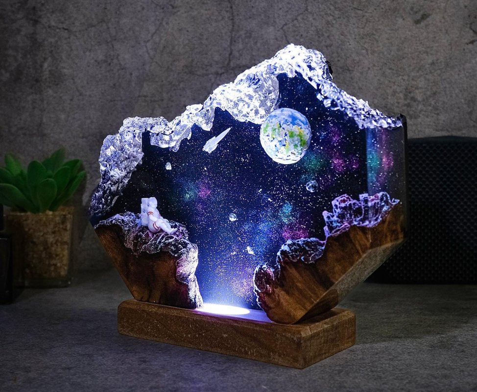 Epoxy wood lamp is a unique home decor