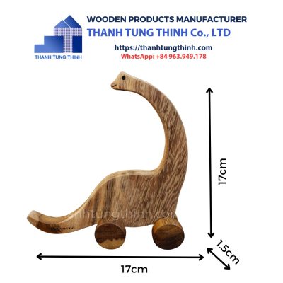 dimensions of wholesale wooden dinosaur toy with wheels