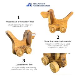 features of wooden dog toy with wheels