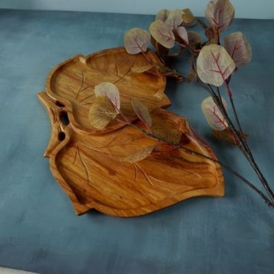 Double-Leaf-Shaped Wooden Tray