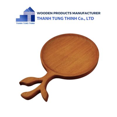 Rounded Wooden Tray with Branch Handle