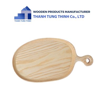 Elongated Round Wooden Tray with Handle