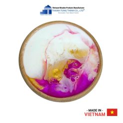 Pink Splash Epoxy Resin Round Wooden Coaster  Thanh Tung Thinh