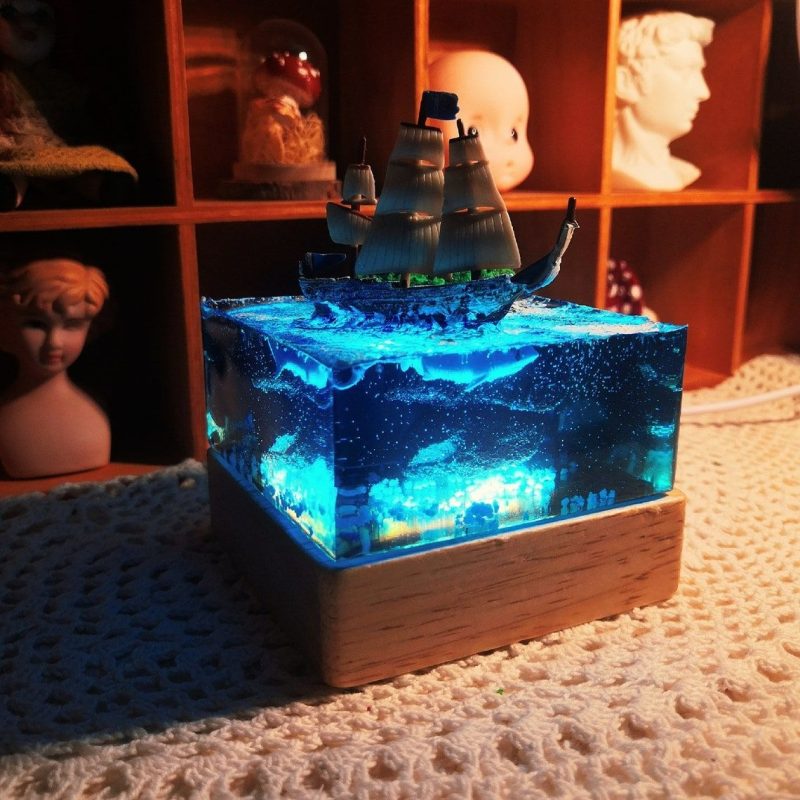 The striking designs make epoxy lamps stunning decor pieces