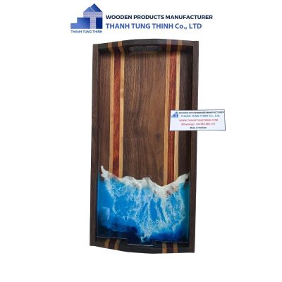 Wooden Epoxy Wave Serving Tray with Handles